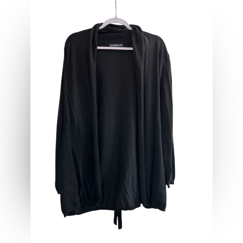 Zara | Black Knit Open-Front Longline Cardigan Size S